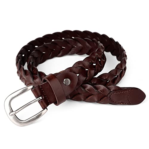 Catelles Womens Leather Belt, Women's Top Grain Leather Dresses And Casual Ladies Braided Fashion Belt (M/L Pant Size 10-12, Coffee) #TOP3