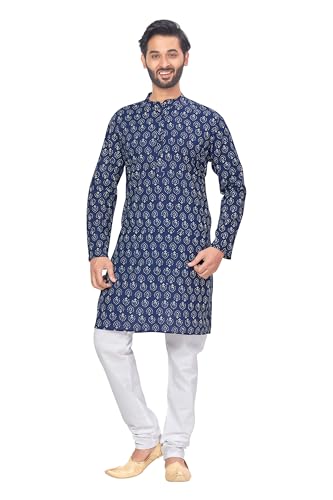 Image of Studio Shringaar Men's Cotton Relaxed Fit Block Printed Knee Length Regular Kurta (M121)