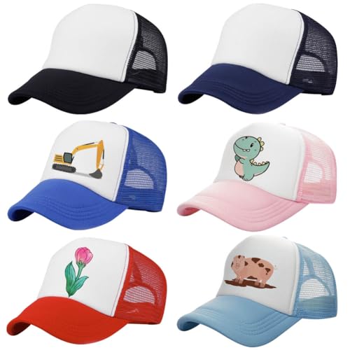 KABAKE - KABAKE 6 Pack Kids Trucker Hats Sublimation Blank Plain Hats Summer Mesh Adjustable Outdoor Sports Baseball Caps for Boys Girls