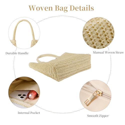 Image of Straw Beach Bags for Women - Woven Tote Bag Large Shoulder Handbags Summer Boho Straw Purse for Vacation