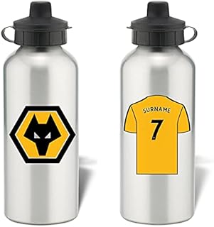 Wolverhampton Wanderers Personalised Football Shirt Design Aluminium Water Bottle FC fans - 600ml - Silver Bottle