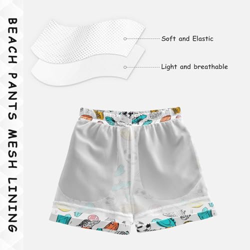 Boys Quick Dry Swim Trunks with Pockets Doodle Football Sport Ball Beach Shorts for Kids, Toddler Swimsuit Boy4