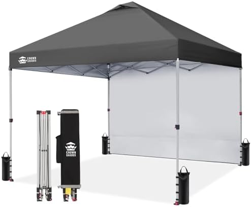 CROWN SHADES 10x10 Pop Up Canopy with 1 Side Wall - Beach Tent wi...