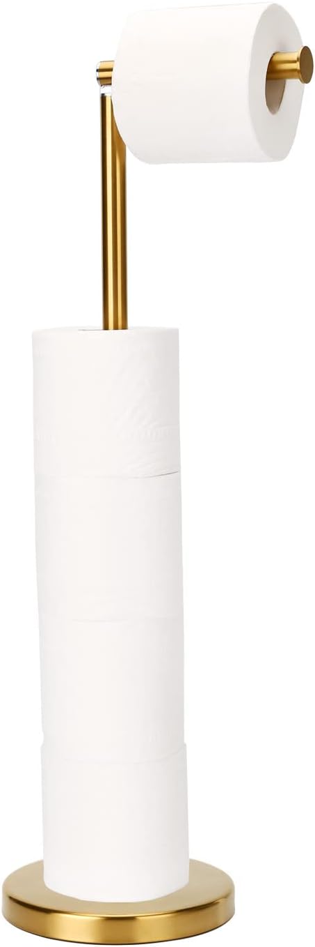 Toilet Paper Holder Gold, Freestanding Toilet Paper Holder Stand with Reserve for 4 Spare Rolls, Sturdy Base, Toilet Tissue Paper Roll Storage Shelf (Gold) Thumbnail