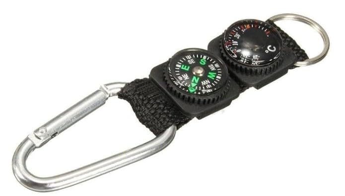 Carabiner con brújula y termómetro metálico compacto para camping miniatura 1