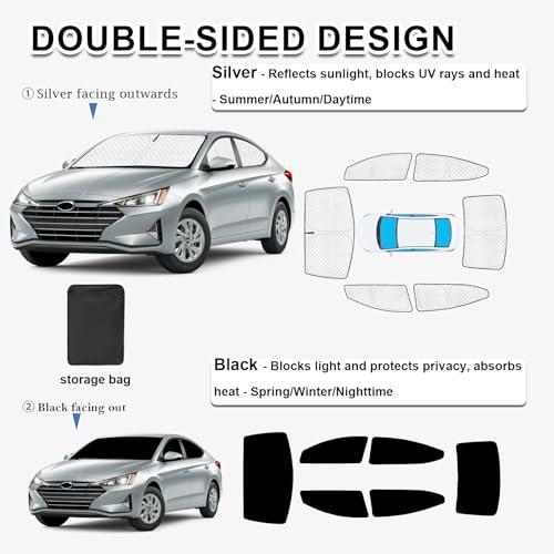 Image of KMF 6pcs Thicken Sun Shades Custom for Hyundai Elantra Sedan 2017-2020 Accessories,Full Car Window Covers Sunshade for Windshield Side Rear, UV Blocking and Blackout Privacy Camping Outdoor