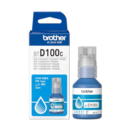 Image of Brother Genuine BTD100C High Yield Cyan Ink Bottle, 5000 Page Yield Compatible for Brother DCP-T236, DCP-T230, DCP-T436W, DCP-T430W, DCP-T535DW, DCP-T530DW, DCP-T730DW, DCP-T830DW, MFC-T930DW
