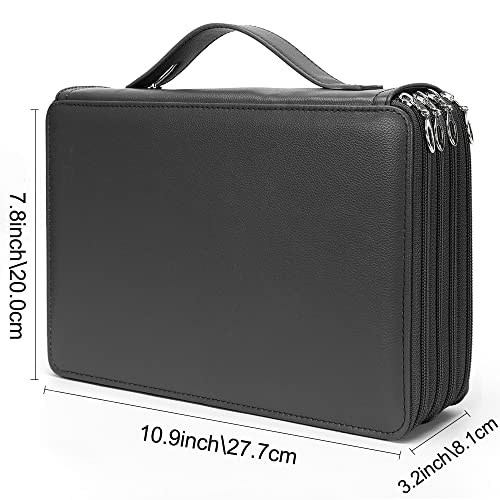 Image of Vomgomfom 200 Slots Pencil Case 4-Layer PU Leather, Handle, Solid Black