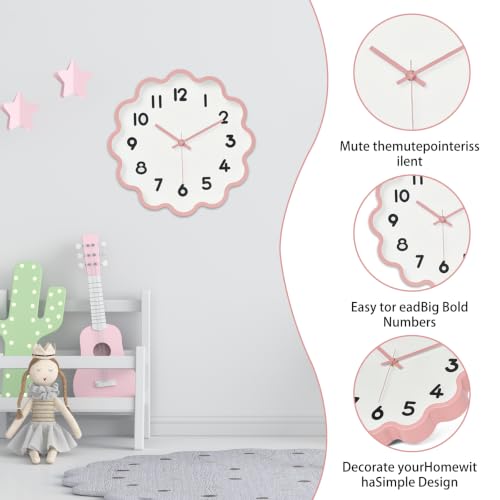 Image of HZDHCLH Wall Clocks Battery Operated 12 Inch Cloud Shaped Wall Clock Silent Non Ticking Modern Decorative Clock with 3D Numbers for Bedroom Living Room Nursery Classroom Pink