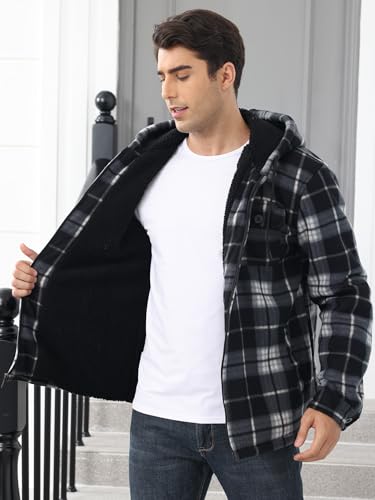 Men's Flannel Shirt Jacket Fleece Sherpa Lined Plaid Jackets Warm Thick Coat Full Zip Up Hoodie Winter Outwear2