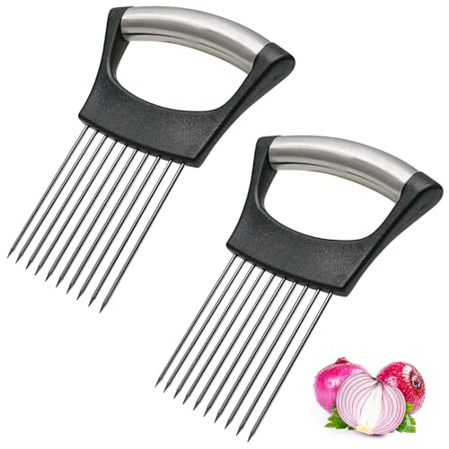 Support à Oignons,2 PCS Porte-Tranche D'oignon en Acier Inoxydable Coupe-Légumes Multifonctions Trancheuse Manuelle pour Oignons Citron Légumes et Viande...