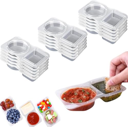 15Pcs Envases Reutilizables para Aperitivos, envases para Aperitivos de Doble Compartimento, envases para condimentos de Doble Compartimento, envases para Salsas Reutilizables portátiles