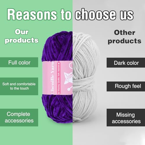 Image of LUNARM Chenille Yarn for Crochet Knitting Chunky Blanket Velvet Yarn | 3 Pack 3.5oz /100g 486 Yard Purple Chenille Yarn for Beginners Knitting Scarves with Big Eye Needles Machine Washable