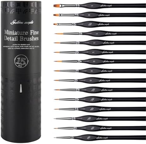Golden Maple Miniature Paint Brushes, 15PC Model Brushes Micro Detail Paint Brush Set, Fine Detailing for Acrylics, Oils, Watercolors & Paint by Number, Figurine (Black)