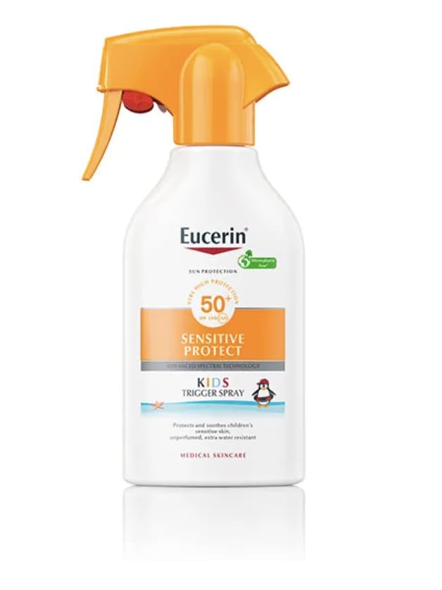 Eucerin Sun Kids Sensitive Protect Spray Trigger FPS50+ (250 ml), Sonnencreme mit UV-Filtern, Kinder-Sonnenschutz im wasserfesten Spray, Sonnenschutz für empfindliche Haut