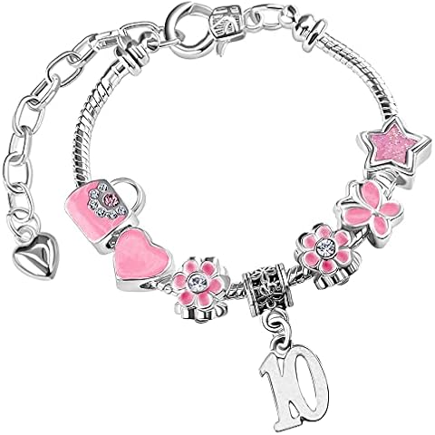 Girls 10th Birthday Sparkly Pink Handbags and Butterflies Silver Plated Adjustable Charm Bracelet with Gift Box 10th Birthday Gifts for Girls Age 10 Birthday Jewellery for Girls Kids Jewelry Cover