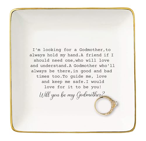 NZY Godmother and Godfather Gift,Christening Baptism Christmas Gift,First Time Godmother,Godparents Proposal Present,Pregnancy Announcement Present,Jewelry Tray Trinket Holder Ring Dish