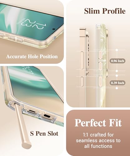 Image of GVIEWIN for Samsung Galaxy S26 Ultra Case, [Slide Camera Cover & Built-in HD Screen Protector] [2 Front Frames] Shockproof Military Grade Protective Marble Phone Case for S26 Ultra 6.9 inch (Glaze)