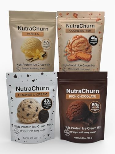 NutraChurn High-Protein Ice Cream Mix Starter Pack for Ninja Creami, ~50g Protein Per Pint, Healthy...