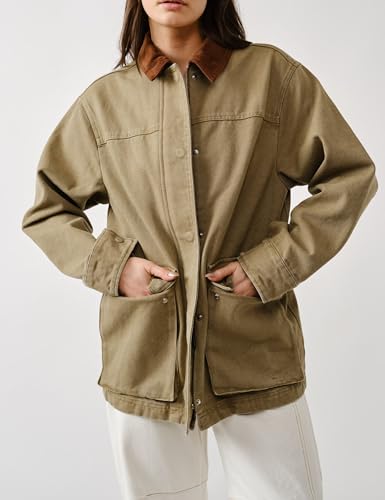 Esmeling Women Front Button Jacket Long Sleeve Contrast Collar Outwear Full Zipper Jacket with Pockets3