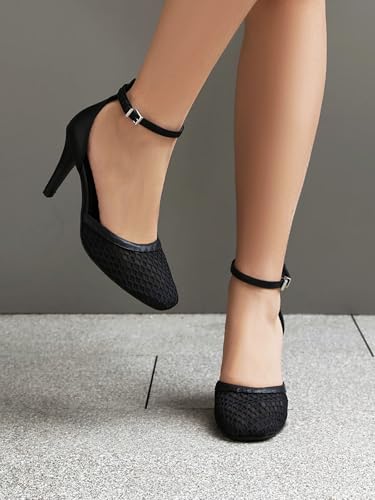 XIEDA Women's Mesh Heels Closed Toe Ankle Strap Stiletto Sexy High Heels Prom Dress Pumps Shoes3