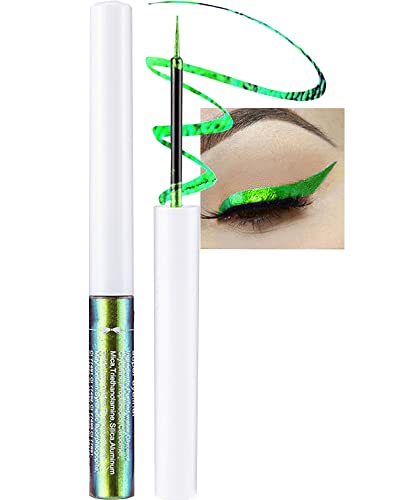 Chameleon Glitter Eyeliner Liquid, Green Metallic High-Pigmented Colored Multi-Reflective Finish Eye Liner Eye Shadow Pen, Smudge-Proof, Longwear, Ultra-Fine Tip Eyeliner,Women's Makeup Gift-02 #TOP26