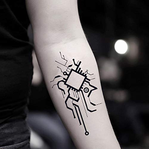 Circuit Board Temporary Fake Tattoo Sticker (Set of 2) - www.ohmytat.com