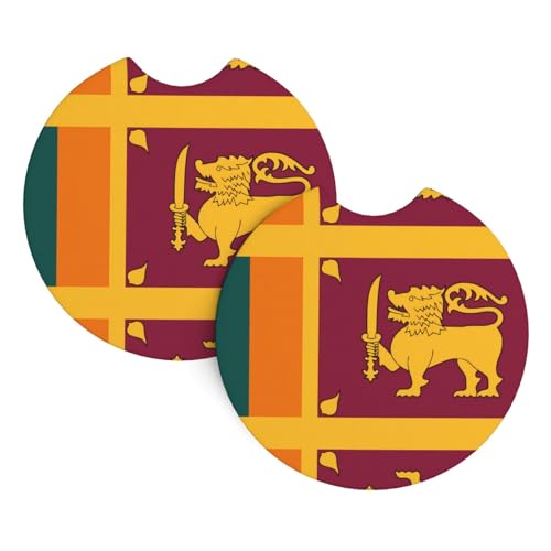 Whjwxc Lot de 2 sous-verres de voiture avec motif drapeau du Sri Lanka – Porte-gobelets pour homme et femme – Accessoires de voiture – Convient à tous les porte-gobelets standard