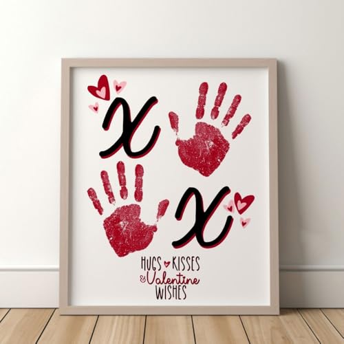 NATUHODE Valentines Day Handprint Art Craft for Kids, Valentine's Day Nursery Baby Handprint Art Activit with Wooden Frame, Gift from Your Child for Mom, Dad or Grandparents (XOXO 2)