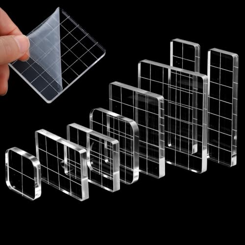 8 Pcs Acrylic Blocks for Stamping Clear Acrylic Stamping Blocks with Grid Transparent Block Set for Scrapbooking Card Making Crafts