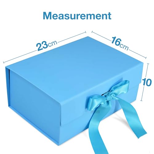 Image of RBS - Foldable Gift Box with Ribbon 23 x 16 x 10cm Gift Boxes for Packaging (1 Pack) Multi-Purpose Gift Boxes for Presents Reuse Gift Packing Box Decorative Hamper Box (Blue Sky)
