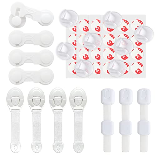 kindersicherung Set, 19 pcs Kinder Schutz für Schrank Eckenschutz, 8 pcs Schubladensicherung, 3 pcs Verstellbare Sicherheits, 8pcs Kantenschutz für Ihre Kinder, Ohne Bohren, Weiß Cover