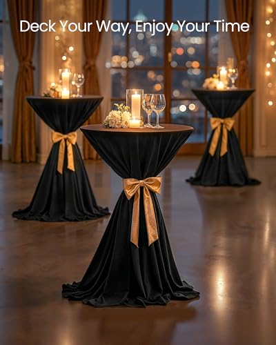 Image of VASAGLE Bar Tables Set of 2, Round Cocktail High Top Pub Bistro Table for Events Party, Kitchen Dining, Home Bar, 23.6 x 23.6 x 41.3 Inches, Sturdy Metal Frame, Modern Style, Easy to Assemble, Black