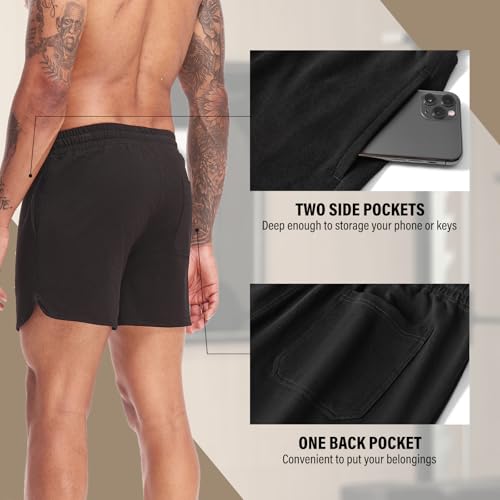 AMY COULEE Mens 5 Inch Workout Shorts Cotton Gym Shorts Bodybuilding SweatShorts with Pockets4