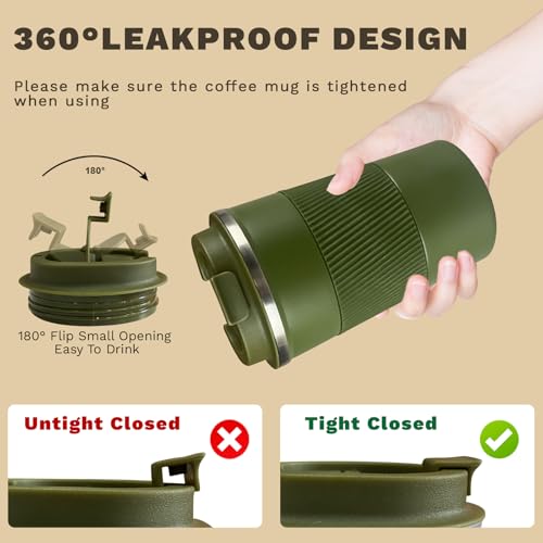 Image of Vacuum Insulated Stainless Steel Travel Coffee Mug,Leak Proof Cup with Lid | 304 stainless steel mug with vacuum insulation, leak proof lid, silicone grip and car cup holder friendly design