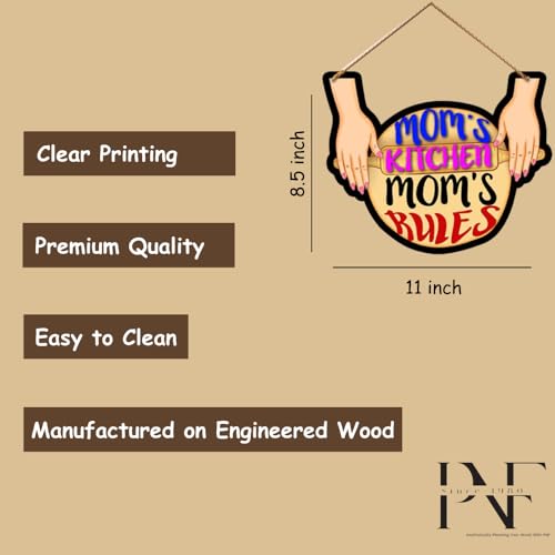 Image of PNF Poster And Frames MOM'S KITCHEN MOM'S RULES Wall art & Door Hanging Frame For Kitchen, Dining, restaurants Decor | Walland home Decor for Living Room | Room Decor Wall Decor Items For Bedroom | decoration (Wooden, 11x9 Inch,brown)-47-3