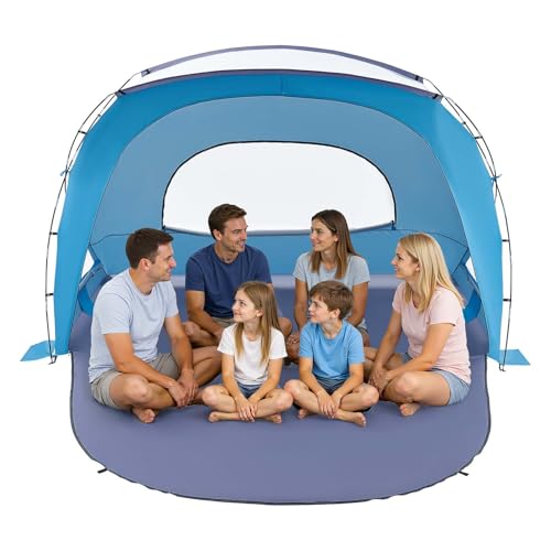 VEVOR Tienda de Playa para 6 Personas 285 x 175 x 184 cm, Carpa de Refugio de Sol Protección UPF 50+, Carpa Portátil de Playa con Bolsa de Transporte y Bolsillos para Arena, para Picnics, Azul