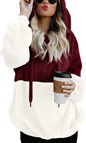 LONGYUAN Women Casual Hoodies Fashion Fuzzy Warm Pullover Sherpa Outerwear with Pockets