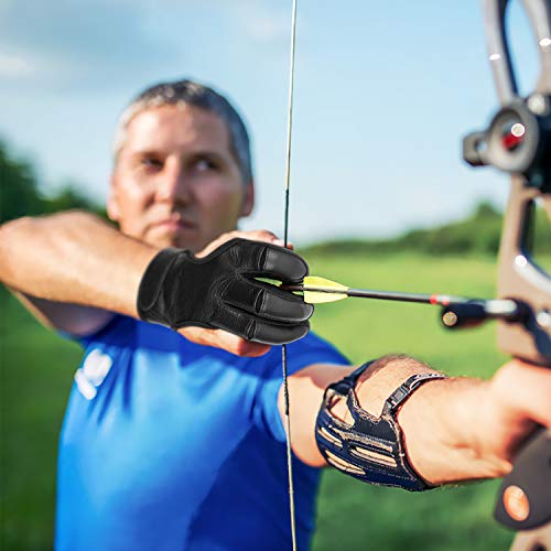 image for FitsT4 Sports FitsT4 Leather Archery Gloves Three Finger Hand Guard Pr