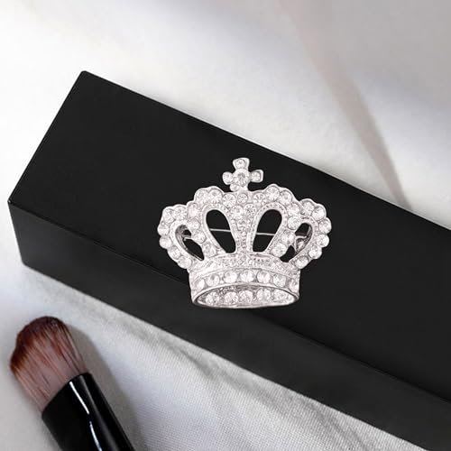 Image of YUNXI King Queen Royal Crown Brooch For Women Men Fashion Gold Silver Rhinestones Crystal Brooches Pin Wedding Party Banquet Birthday