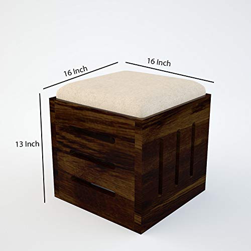 Image of Jangid Handicraft Solid Sheesham Wood Coffee Table with 4 Stool | Square Sofa Centre Table with Stool | Tea Center Table with 4 Stools for Living Room | Patio Teapoy Table with Four Puffy,Brown