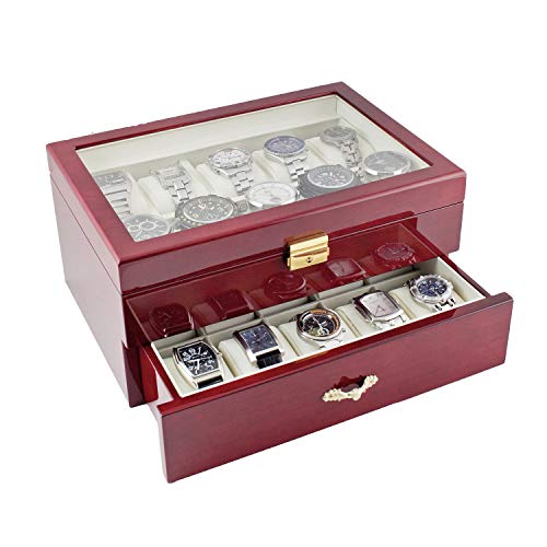 20 Slots Wood Watch Case Display Storage Watch Box Glass Top Jewelry Watch Collection Storage Box Organizer With 20 Removable Soft Cushions For Men Women (Cherry Wood) … #TOP5