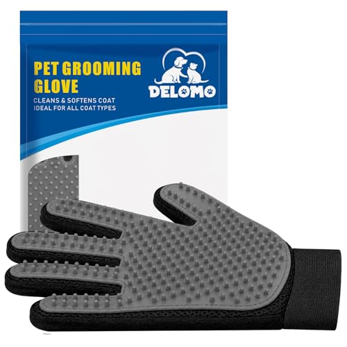 Pet Hair Remover Glove - Gentle Pet Grooming Glove Brush - Deshedding Glove - Massage Mitt with Enhanced Five Finger Design - Perfect for Dogs & Cats with Long & Short Fur - 1 Pack (Right-hand), Grey