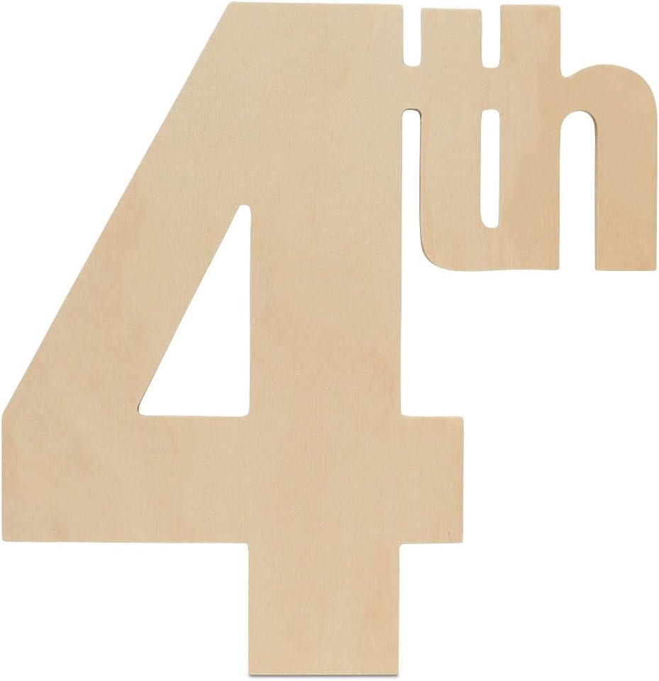 Unfinished Wooden July Fourth Cutout, 12", Pack of 5 Wooden Shapes for Crafts and Summer and July 4th Decor and Crafting, by Woodpeckers