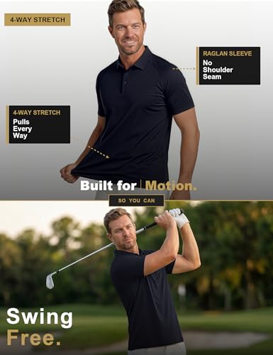 Camiseta polo deportiva para hombre Soojun, de rendimiento para golf, transpirable y técnica, con dobladillo adherido Active-Grip, estiramiento 4 vías, tejido sin arrugas, diseño apto para desplazamientos y uso diario fácil de cuidar miniatura 5