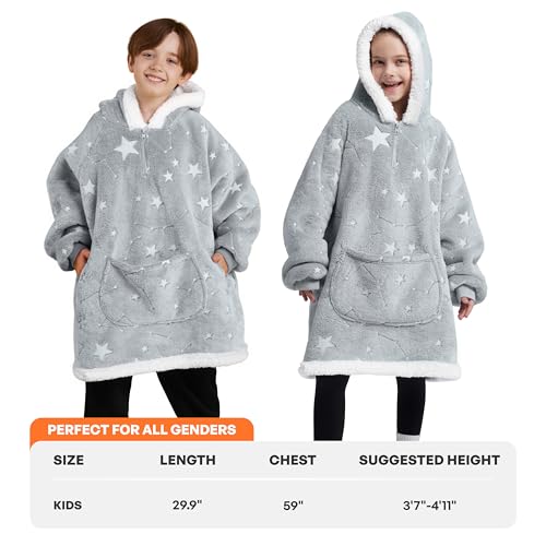 Giggling Getup J0118 Glow In The Dark Wearable Blanket Hoodie For Girls Boys - Oversized Flannel Sherpa Fleece Sweatshirt Blanket thumb #3