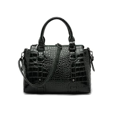 SMALLBLUER Women Satchel Patent Leather Bucket Bag Embossed Shoulder Messenger Bags-Dark Green Cover