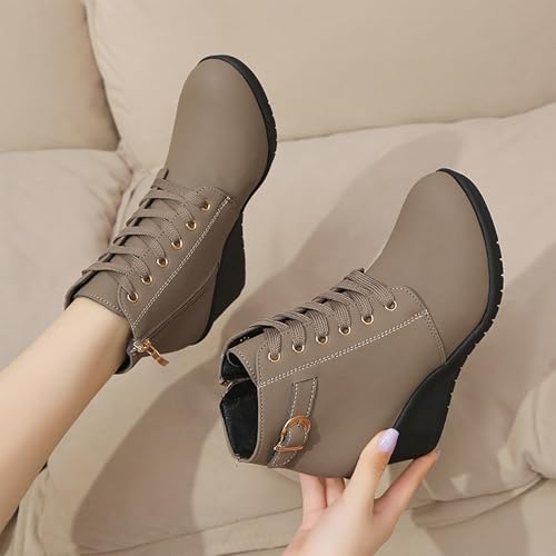 Bottines d'hiver compensées pour femme à lacets et doublure chaude
