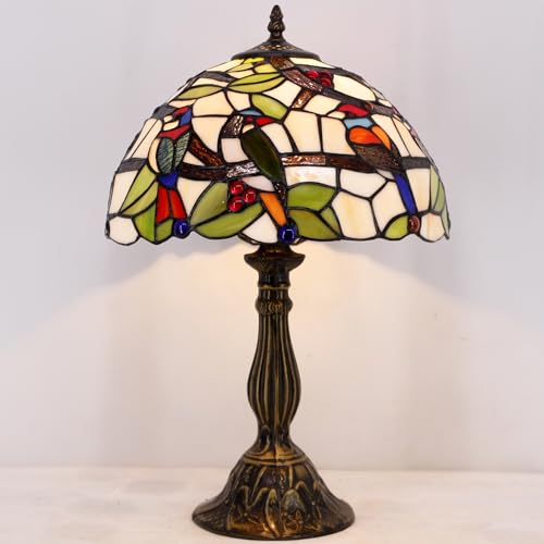 Image of WERFACTORY Tiffany Table Lamp Mix Color Stained Glass Bedside Lamp 18 Inch