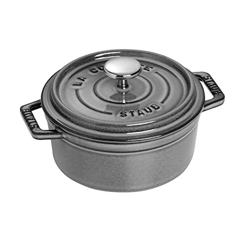 Image of Staub Cast Iron 0.5-qt Round Cocotte - Graphite Grey, Made in France